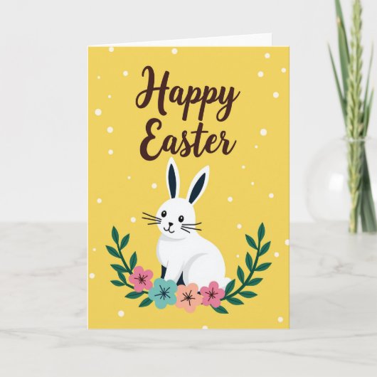 Carte de Lapin de Printemps à Points Blancs (Devant)