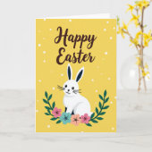Carte de Lapin de Printemps à Points Blancs (Fleur jaune)
