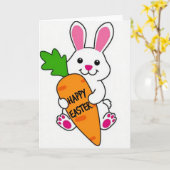 Carte de lapin de printemps avec carotte (Fleur jaune)