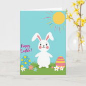 Carte de lapin de printemps heureux (Fleur jaune)