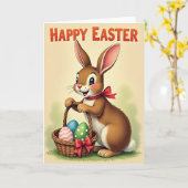 Carte de Lapin de Printemps Joyeux (Fleur jaune)