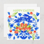 Carte de lapin Delft et Tulips (Devant / Derrière)