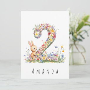 Carte de lapin floral pour le deuxième anniversair