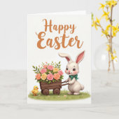 Carte de Lapin Joyeux de Printemps (Fleur jaune)