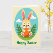 Carte de Lapin Joyeux de Printemps (Fleur jaune)