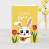 Carte de Lapin Printanier Joyeux (Fleur jaune)