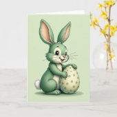 Carte de lapin vert et d'oeuf (Fleur jaune)