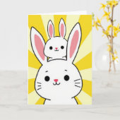 Carte de lapins amis soleil heureux (Fleur jaune)