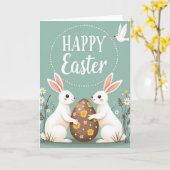Carte de lapins joyeux printemps (Fleur jaune)