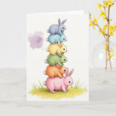 Carte de Lapins Pastel Empilés (Fleur jaune)