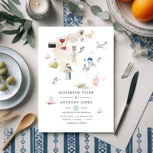 Carte de l'aquarelle de la Grèce Mariage de destin