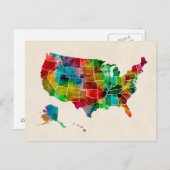 Carte de l'aquarelle des États-Unis (Devant / Derrière)