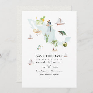 Carte de l'aquarelle du Mexique Destination Mariag