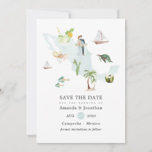 Carte de l'aquarelle du Mexique Destination Weddin