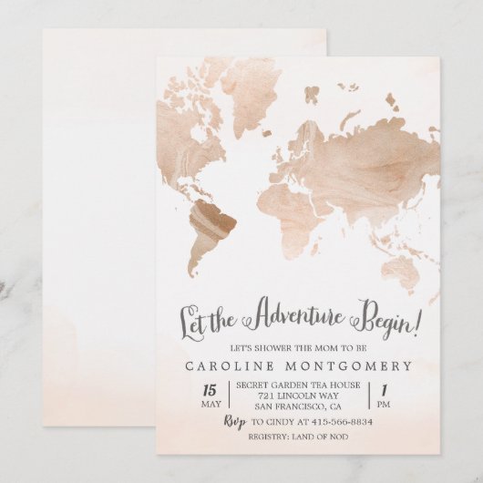 Carte de l'aquarelle Invitation Baby shower de voy (Devant / Derrière)