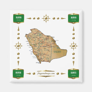 Carte de l'Arabie Saoudite + Magnet des drapeaux