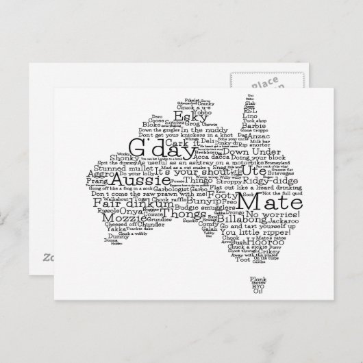 Carte de l'argot australien (Devant / Derrière)