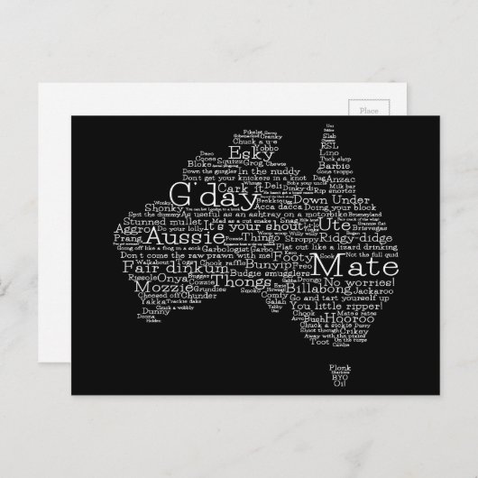Carte de l'argot australien (Devant / Derrière)