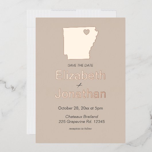 Carte de l'Arkansas Mariage Save The Date Rose Gol (Enveloppe)