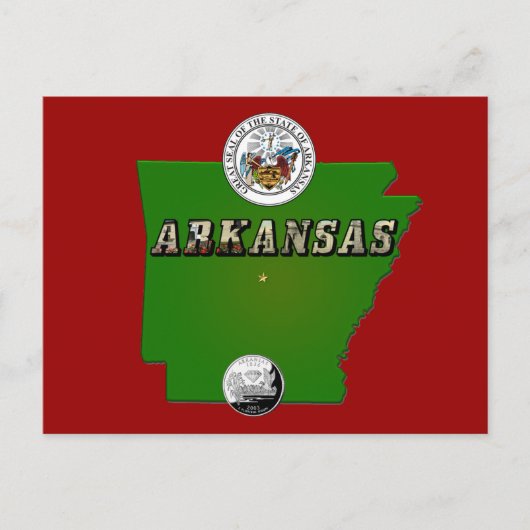 Carte de l'Arkansas, sceau et quartier des Faux (Devant)