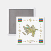 Carte de l'Azerbaïdjan + Aimant drapeaux (Recto/Verso)