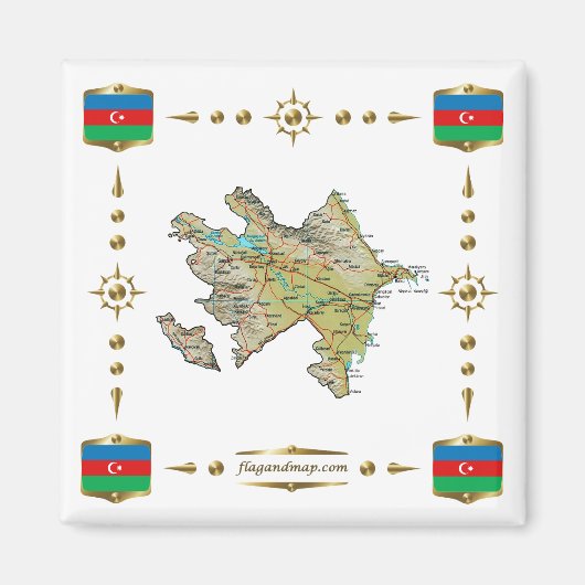 Carte de l'Azerbaïdjan + Aimant drapeaux (Devant)