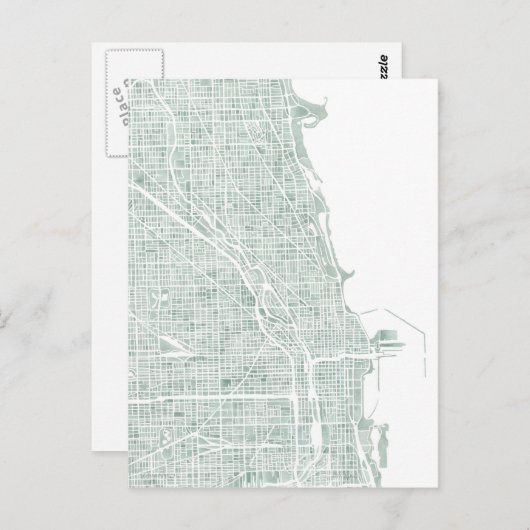Carte de l'eau de Chicago seaglass bleu vert (Devant / Derrière)