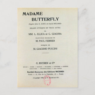 Carte de lecture pour Madame Butterfly par Giacomo