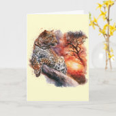 Carte de léopard se relaxant sur une branche #1 (Fleur jaune)
