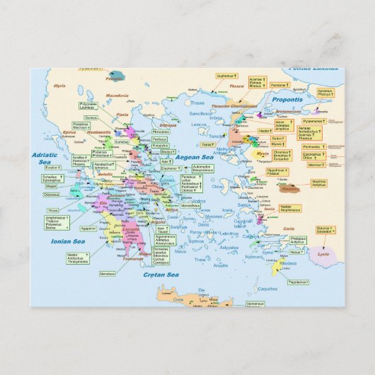 Carte de l'époque homérique Grèce avec étiquette a (Devant)