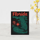 Carte de l'État de Floride avec Alligator en Retro (Fleur jaune)
