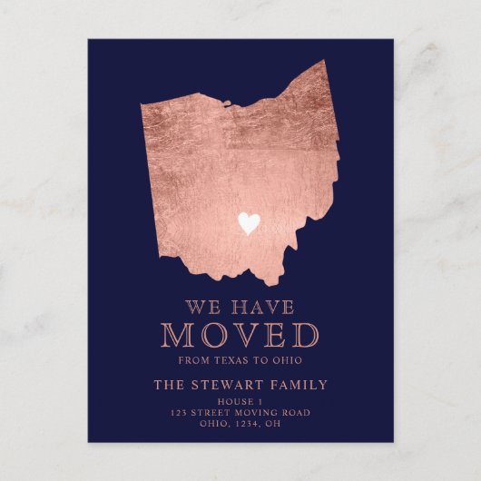 carte de l'État de l'Ohio marine rose or déménagem (Devant)