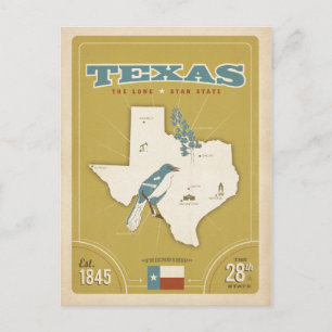 Carte de l'État du Texas   L'État Étoile Unique