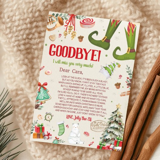 Carte de lettre d'adieu de Noël Elf