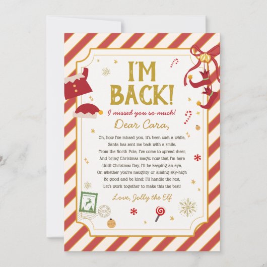 Carte de lettre d'arrivée de l'elfe de Noël (Devant)