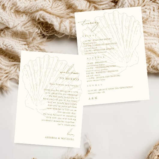 Carte de lettre de bienvenue de mariage coquillage