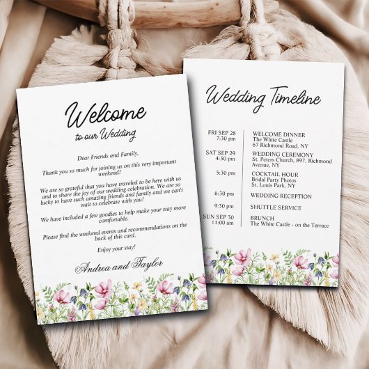 Carte de lettre de bienvenue pour mariage aux fleu
