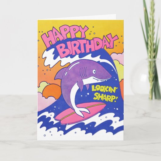 Carte de lettrepresse d'anniversaire de requin Loo (Devant)