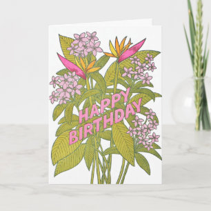 Carte de lettrepresse d'anniversaire Fleurs Tropic