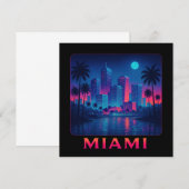 Carte de lever de lune à Miami - Skyline néon (Devant / Derrière)