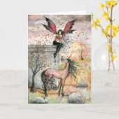 Carte de licorne de fée d'automne enchanté (Fleur jaune)