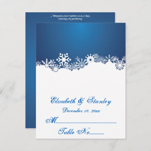 Carte de lieu de mariage d'hiver bleu Snowflake (Devant / Derrière)