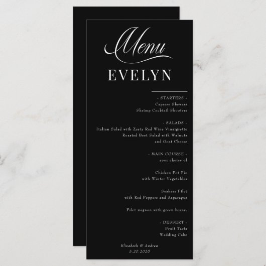 Carte de lieu de nom | Menu Mariage (Devant / Derrière)