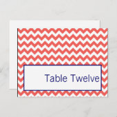 Carte de lieu écrite Coral Navy Blue Chevron Nom (Devant / Derrière)