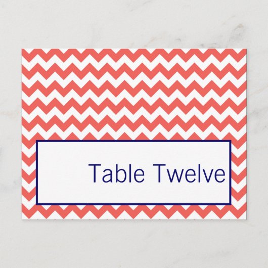 Carte de lieu écrite Coral Navy Blue Chevron Nom (Devant)