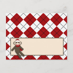 Carte de lieu écrite Jacquard de singe rouge Sock