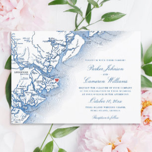 Carte de l'île de Tybee Bleu Nuit Mariage
