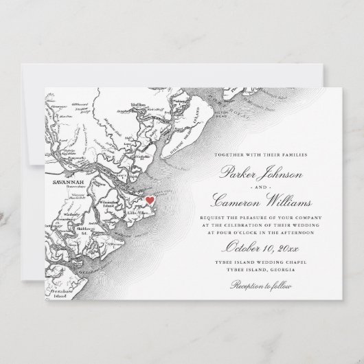 Carte de l'île de Tybee Mariage Noir et Blanc (Devant)