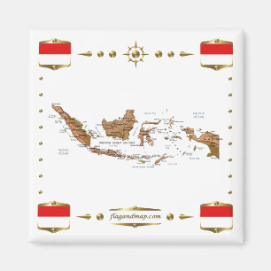 Carte de l'Indonésie + Magnet des drapeaux