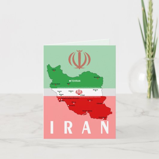 Carte de l'Iran avec drapeau et emblème (Devant)